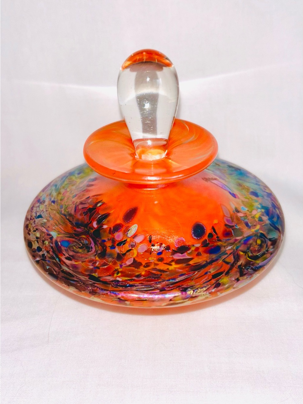 Arte Vargas Art Glass Studio Perfume Scent Bottle Iridescent Orange